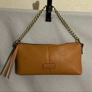 Lucky Brand  Pebbled Leather Zip-Top Clutch / Shoulder Bag with Chain Strap